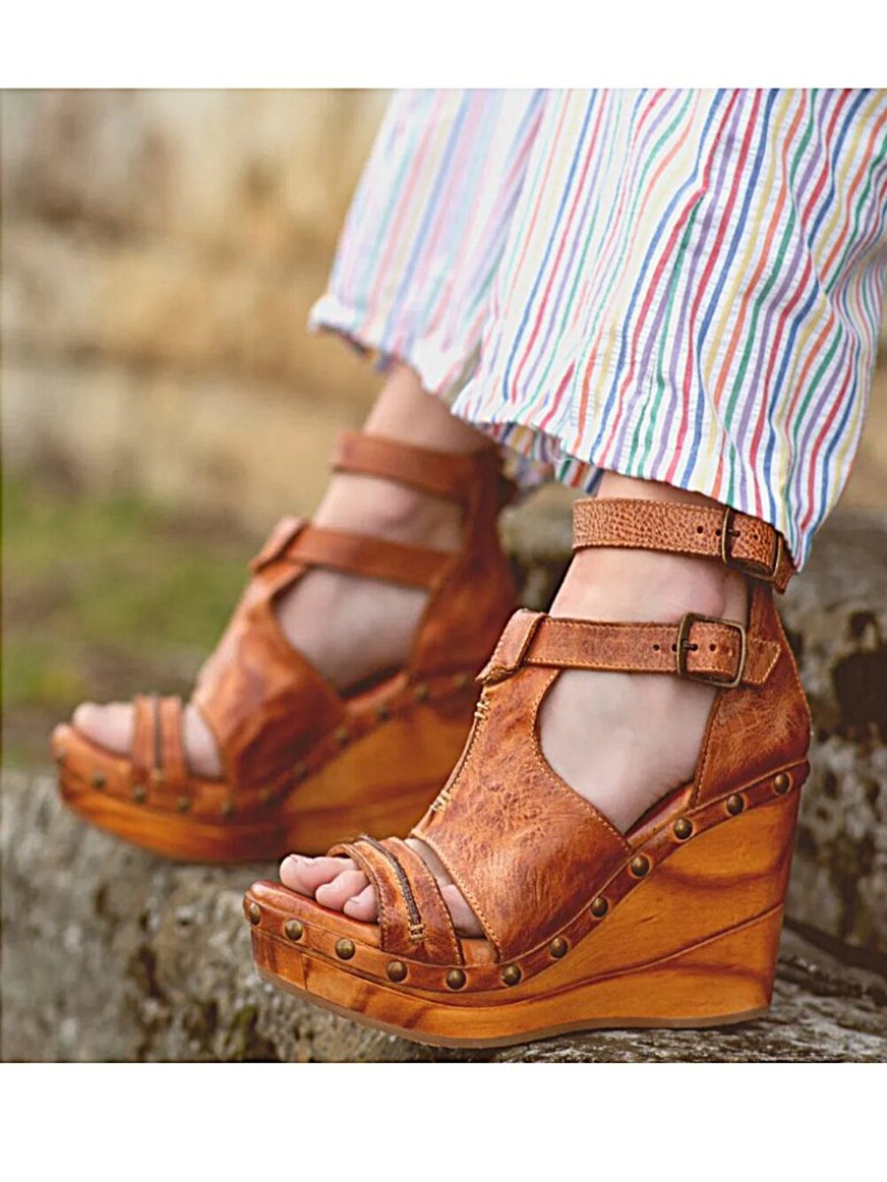 BED/STU Princess Wedge Sandals (For Women) Pecan